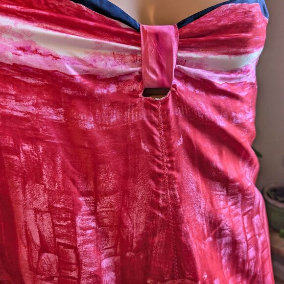 Vintage Launch by Susan Young Halston Print Mini Dress Silk Bow Pink Coquette L - Picture 13 of 16